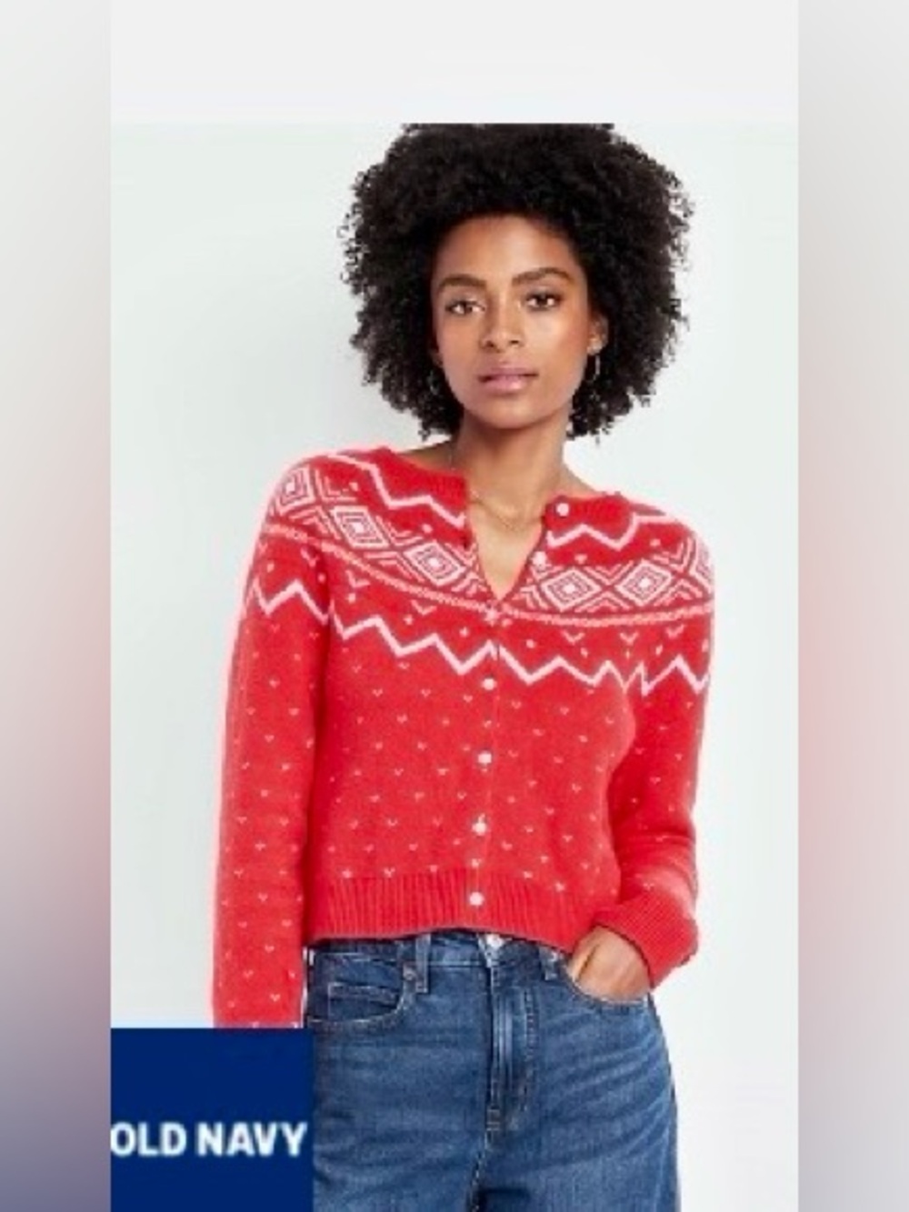 Old Navy Red Fair Isle Button-Front Cardigan